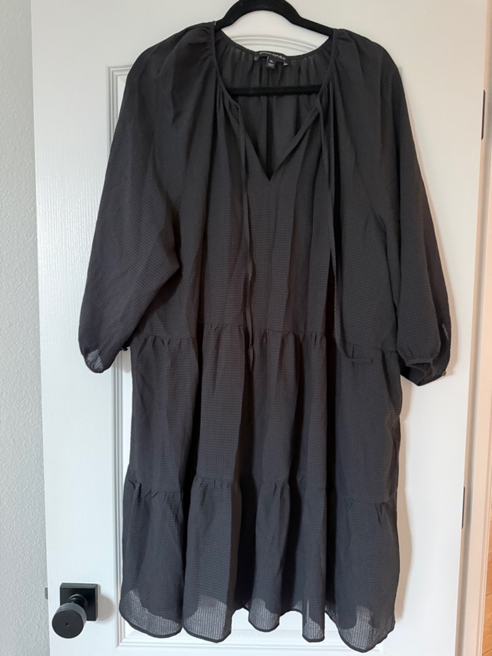 Banana Republic Black Textured V-Neck Tiered Dress
